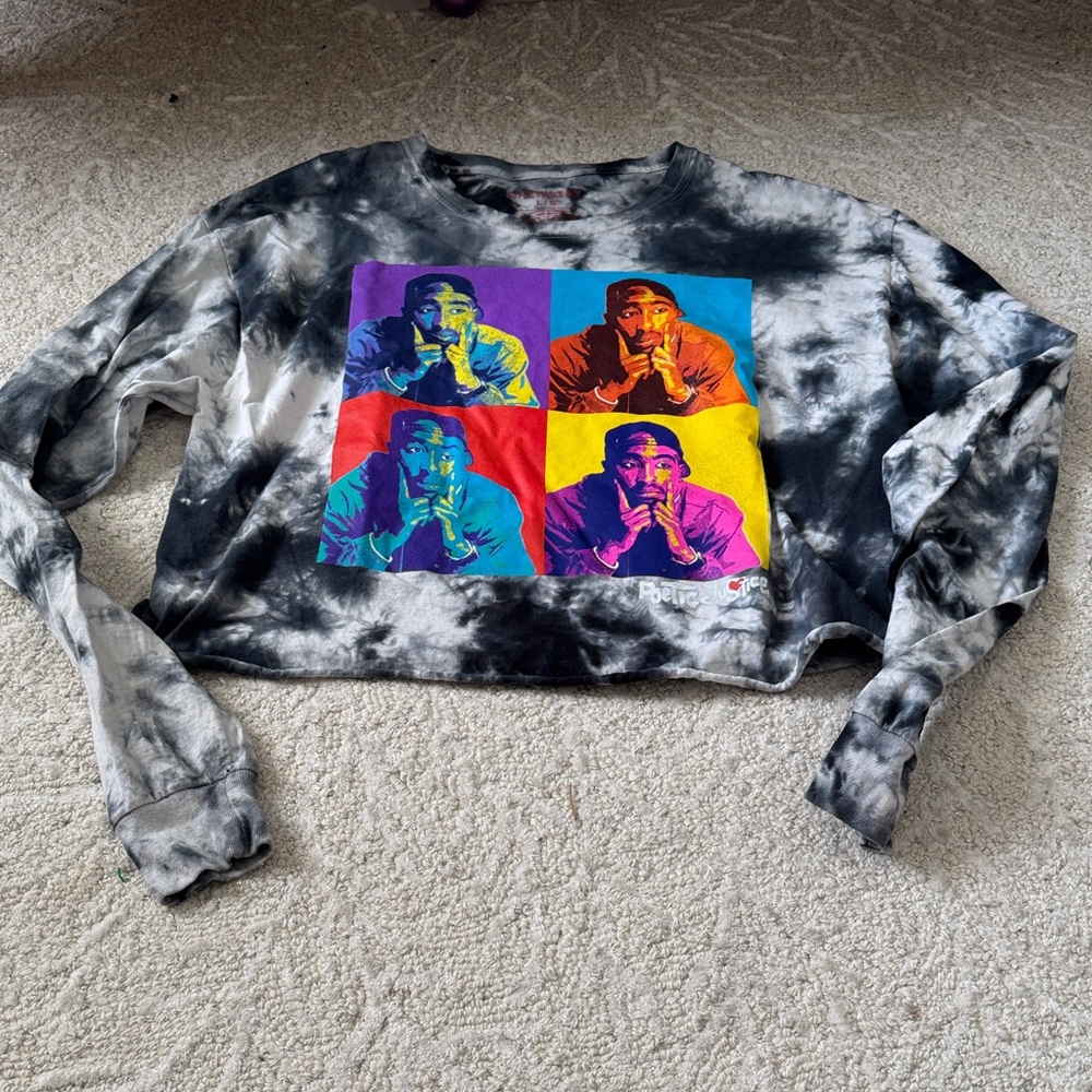 CHEMISTRY TUPAC poetic justice Tie-Dye Graphic cropped long sleeve Sweatshirt L